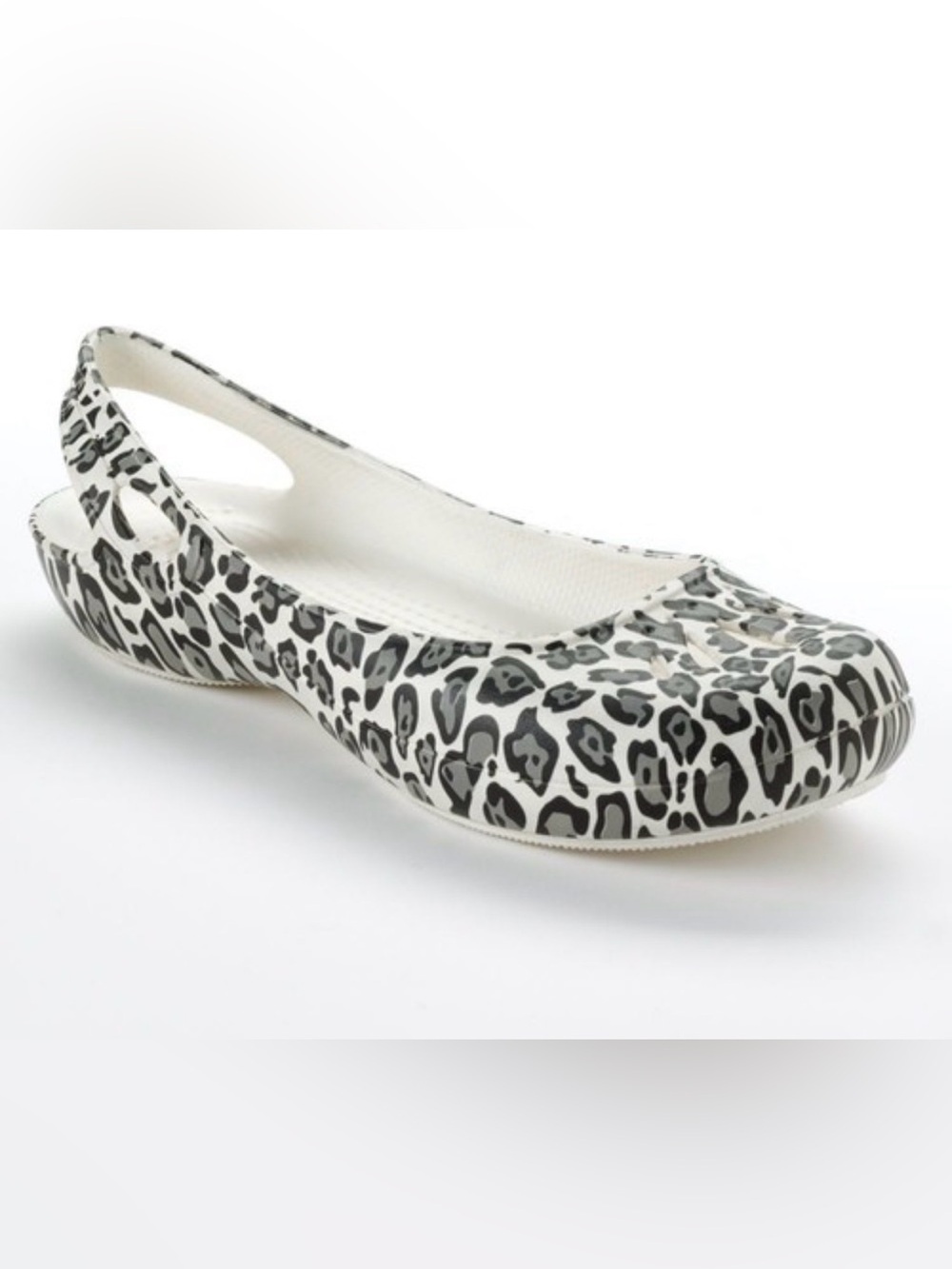 CROCS Women's White and Black Leopard Slingback Flat